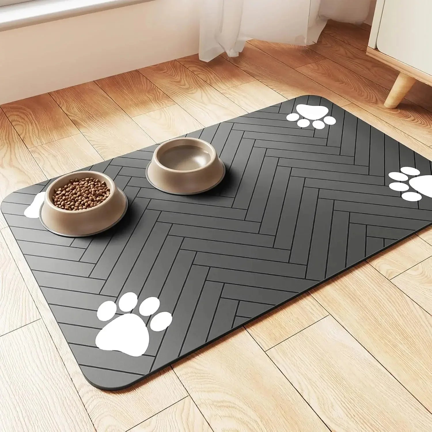 Tapis de gamelle absorbant pour chien et chat – Antidérapant, imperméable et séchage rapide