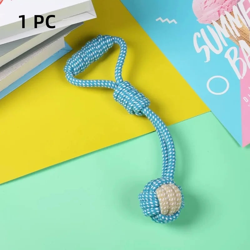 Jouet balle en corde de coton pour chien – Interactif, brosse à dents et à mâcher