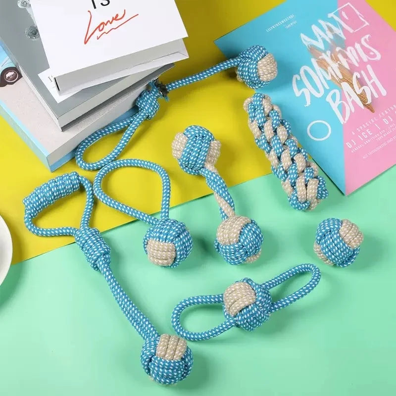 Jouet balle en corde de coton pour chien – Interactif, brosse à dents et à mâcher
