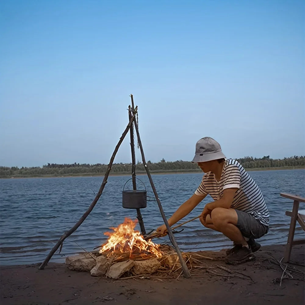 Trépied BBQ Camping en Inox – Support Suspendu Démontable pour Feu de Camp et Marmite