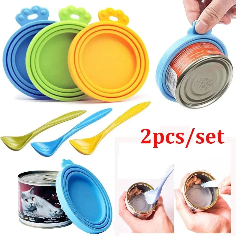 Couvercles Réutilisables pour Boîtes de Conserve Animaux – Lot de 2 avec Cuillère Portable