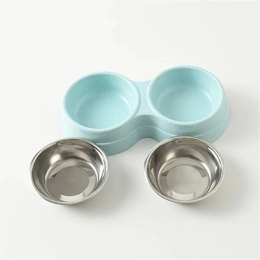 Gamelle double en inox pour chien et chat – Antidérapante, idéale pour eau et nourriture