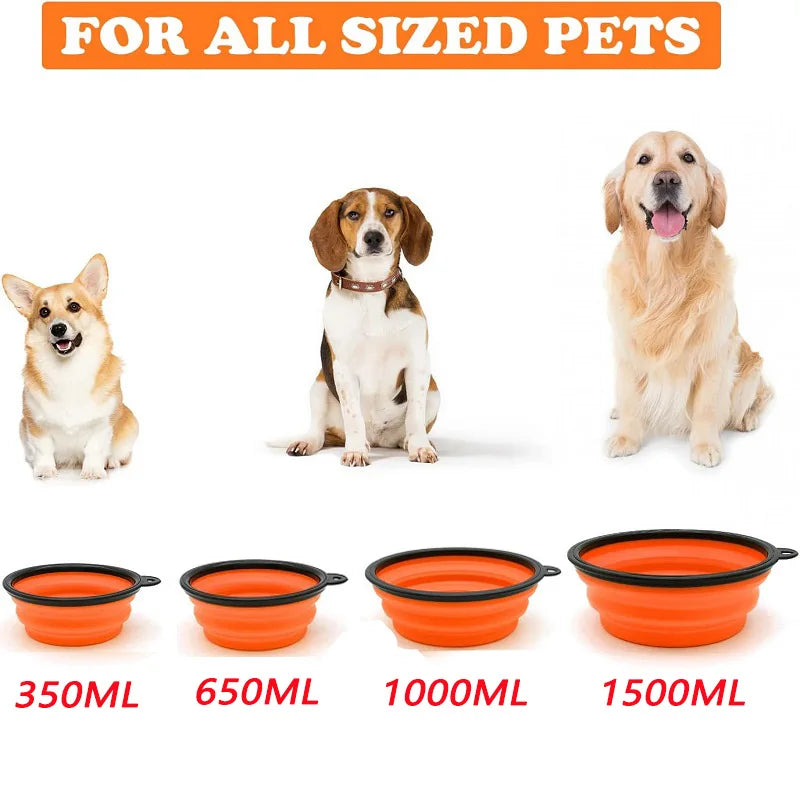 Gamelle pliable en silicone 2-en-1 pour chien et chat – Distributeur portable avec mousqueton pour voyage