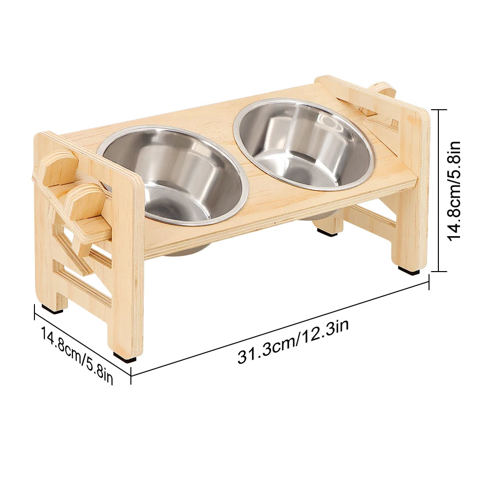 Gamelle surélevée réglable pour chiot et chat – Support incliné avec 2 bols en inox