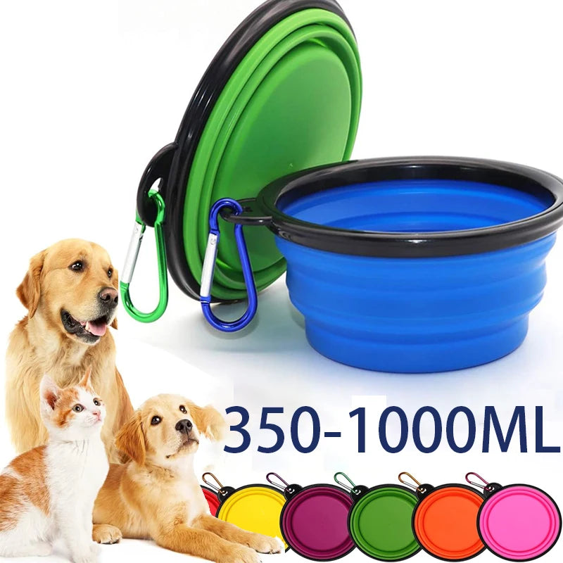 Gamelle pliable en silicone 2-en-1 pour chien et chat – Distributeur portable avec mousqueton pour voyage