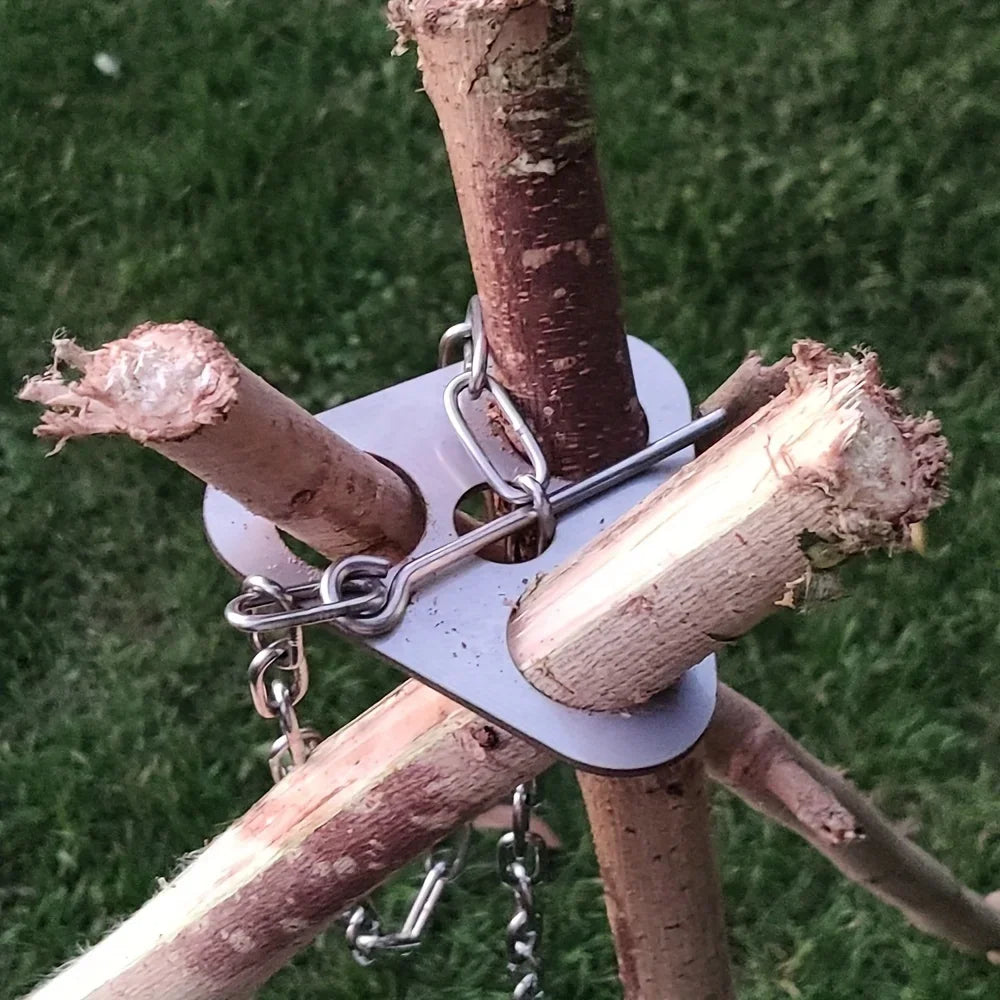 Trépied BBQ Camping en Inox – Support Suspendu Démontable pour Feu de Camp et Marmite