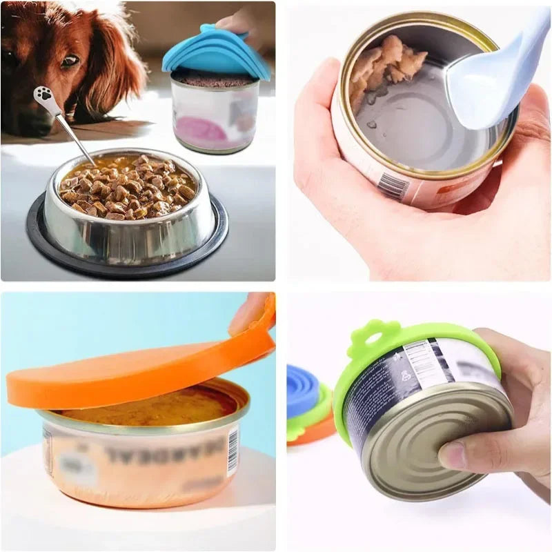 Couvercles Réutilisables pour Boîtes de Conserve Animaux – Lot de 2 avec Cuillère Portable