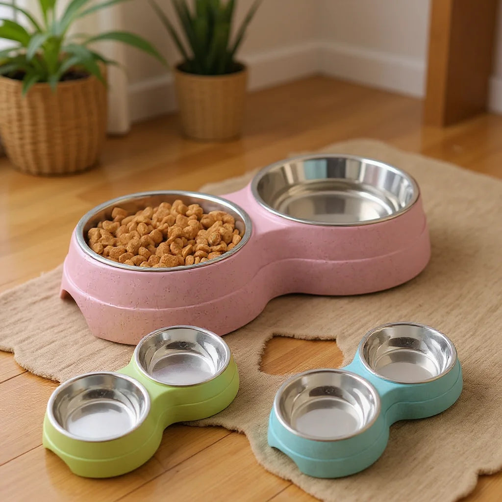 Gamelle double en inox pour chien et chat – Antidérapante, idéale pour eau et nourriture