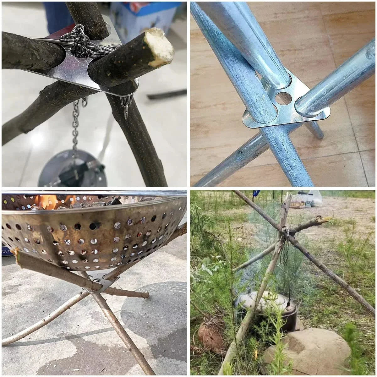 Trépied BBQ Camping en Inox – Support Suspendu Démontable pour Feu de Camp et Marmite